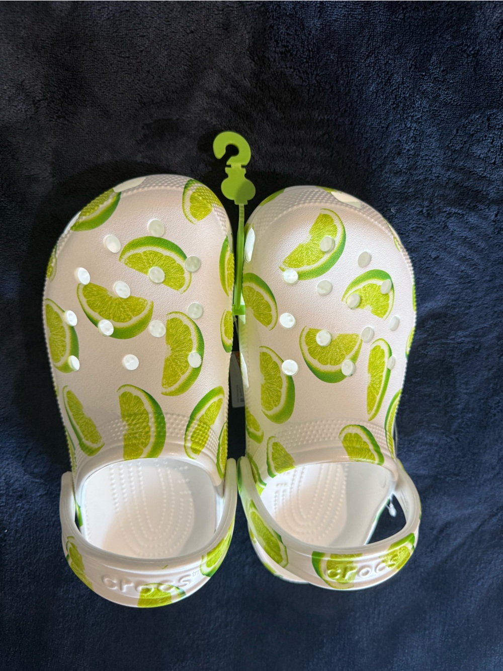 CROCS White Clogs with Green Lime Print - Picture 9 of 12